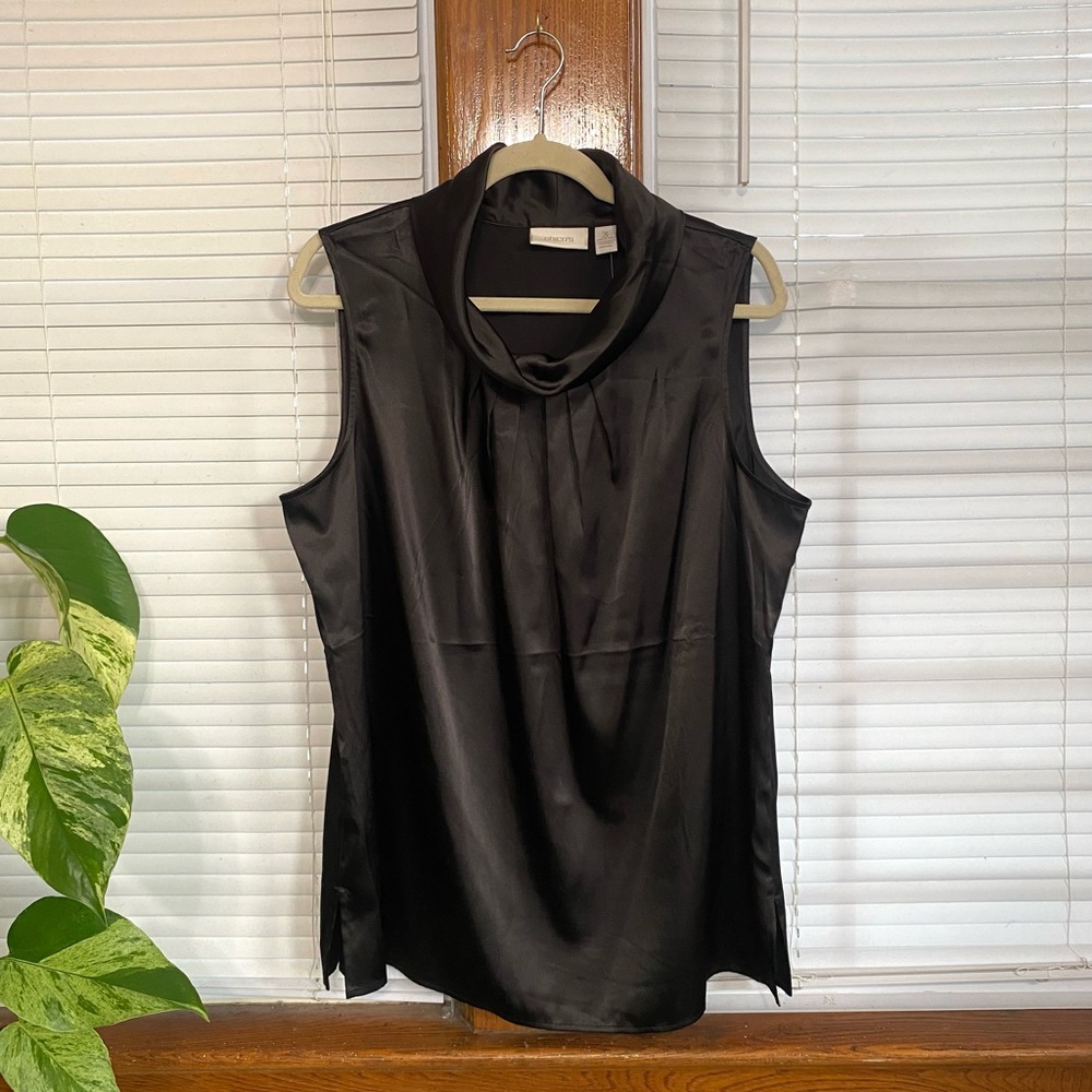 NWT Chico's Women's Size XL Black Satin Cowl Neck Sleeveless Top Blouse NEW!!